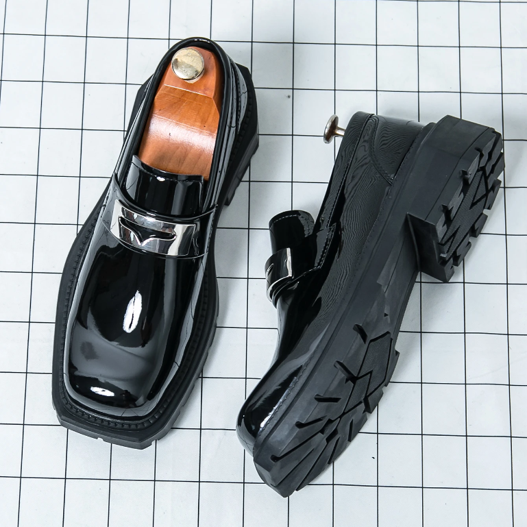 Square Toe Shiny Metal Accent Loafers