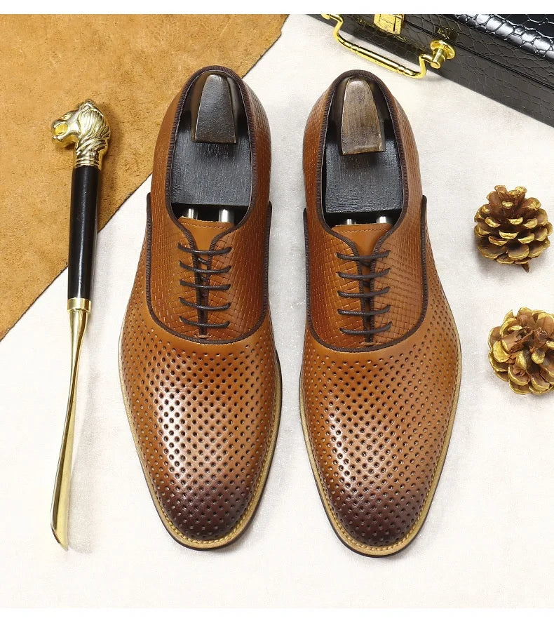 Dots Woven Genuine Leather Oxford Shoes