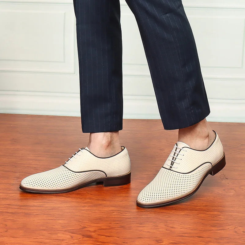 Dots Woven Genuine Leather Oxford Shoes