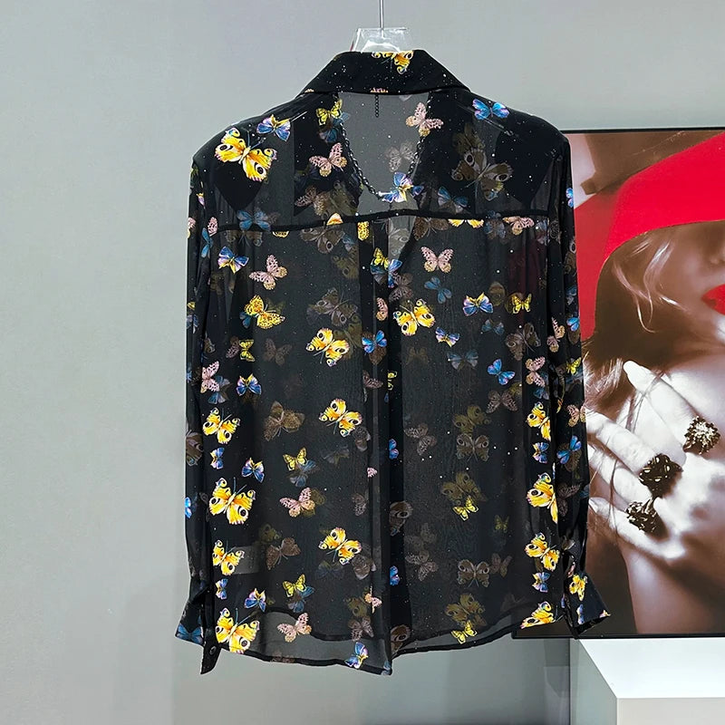 Butterflies Thin Slightly Transparent Shirt
