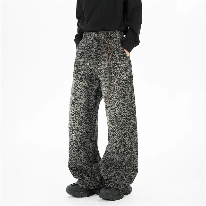 Leopard Print Black Loose Jeans