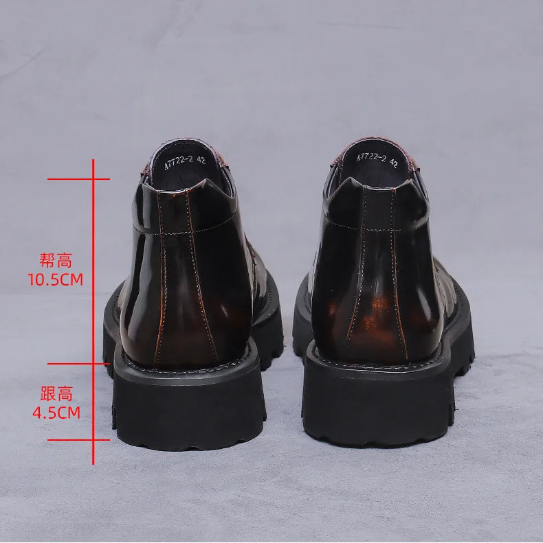 Thick Sole Zip-Up Brogue Ankle Boots