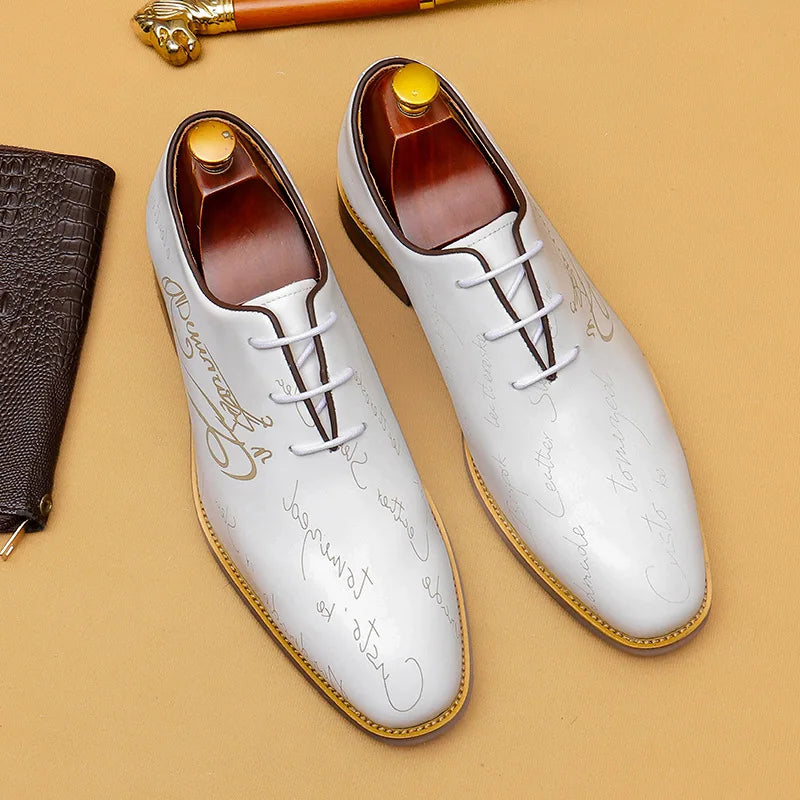 Italic Letter Pattern Leather Men's Shoes