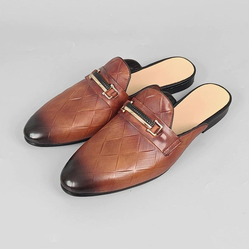 Diamond Pattern Metal Appliques Mules Shoes