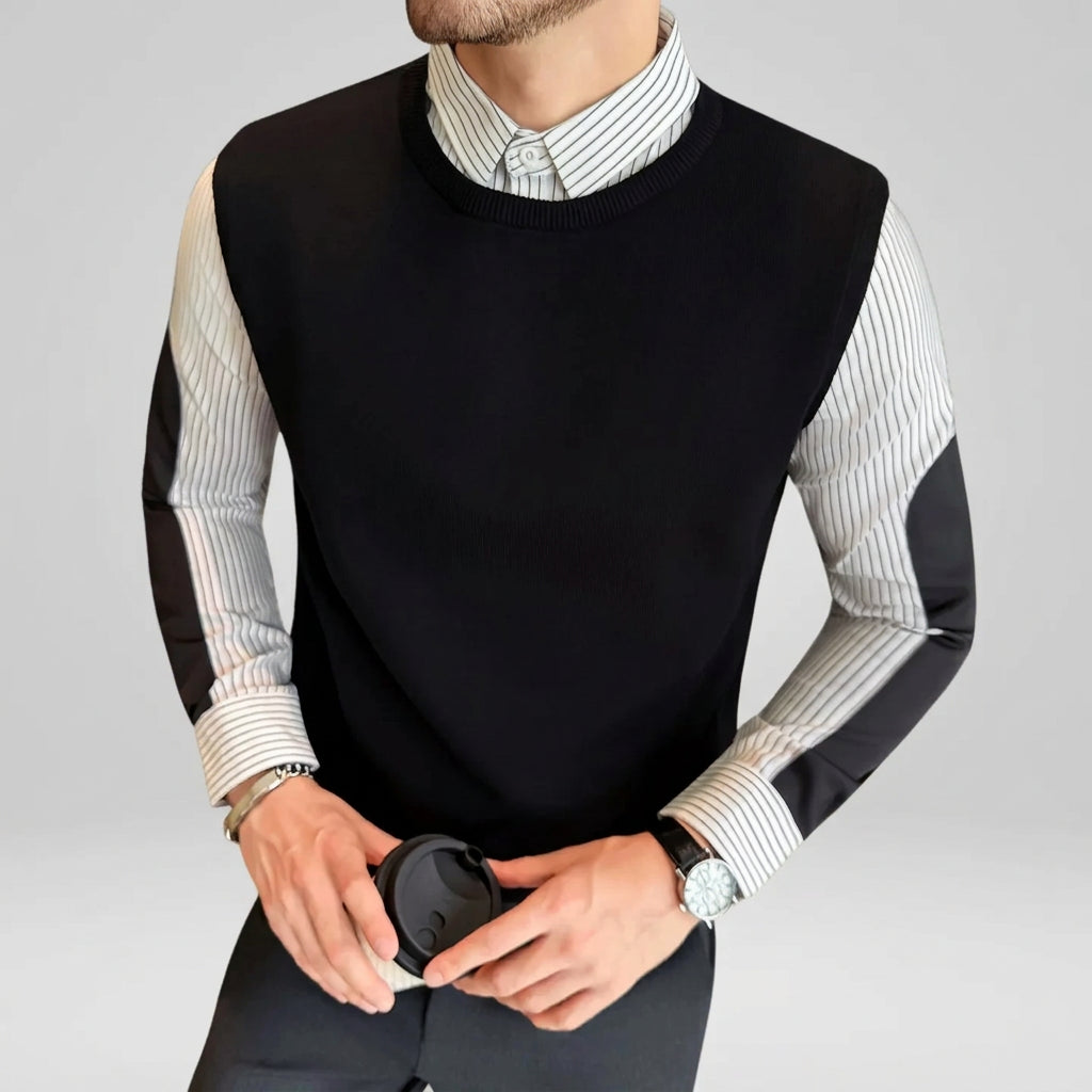 Fake 2 Pieces Knitted Vest Striped Shirts
