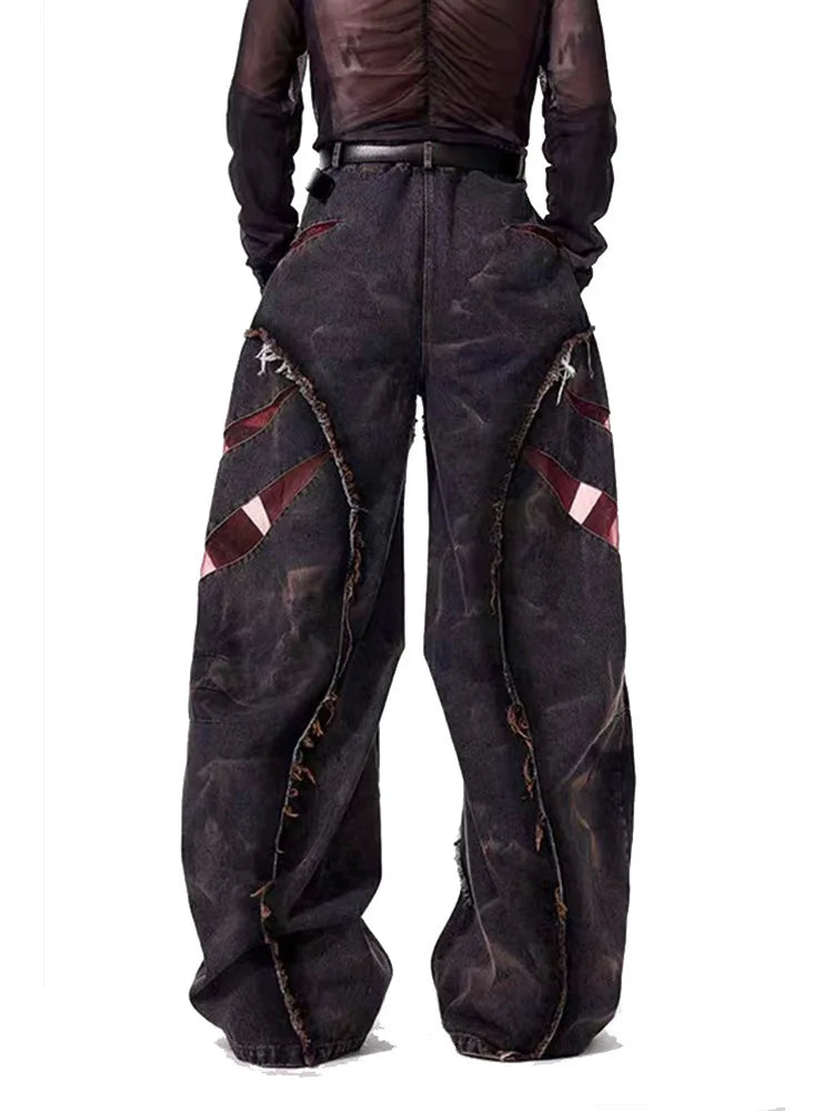 High Street Patchwork Wide-Leg Jeans