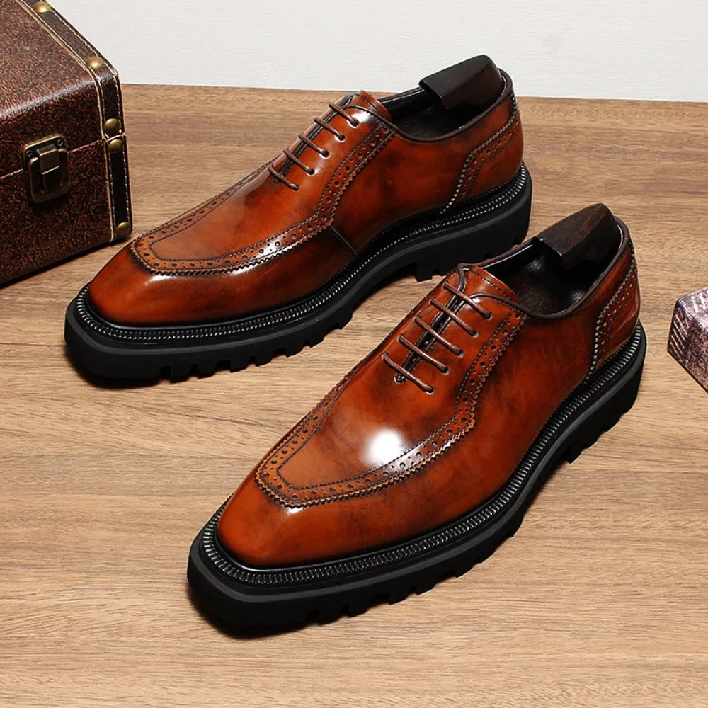 Height-Increase Leather Brogue Shoes