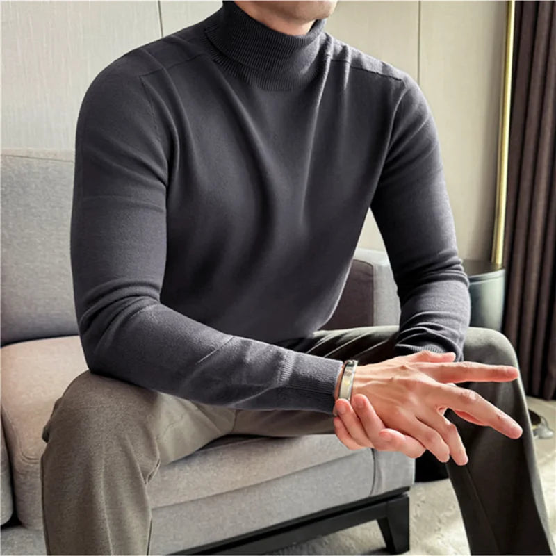 Elegant Solid Slim Turtleneck Sweater