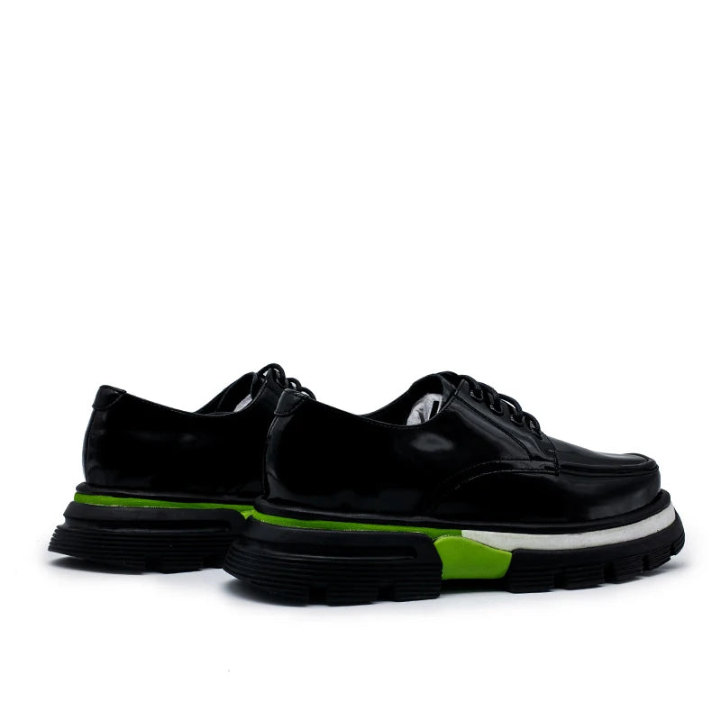Black Green Thick Sole Leather Sneakers