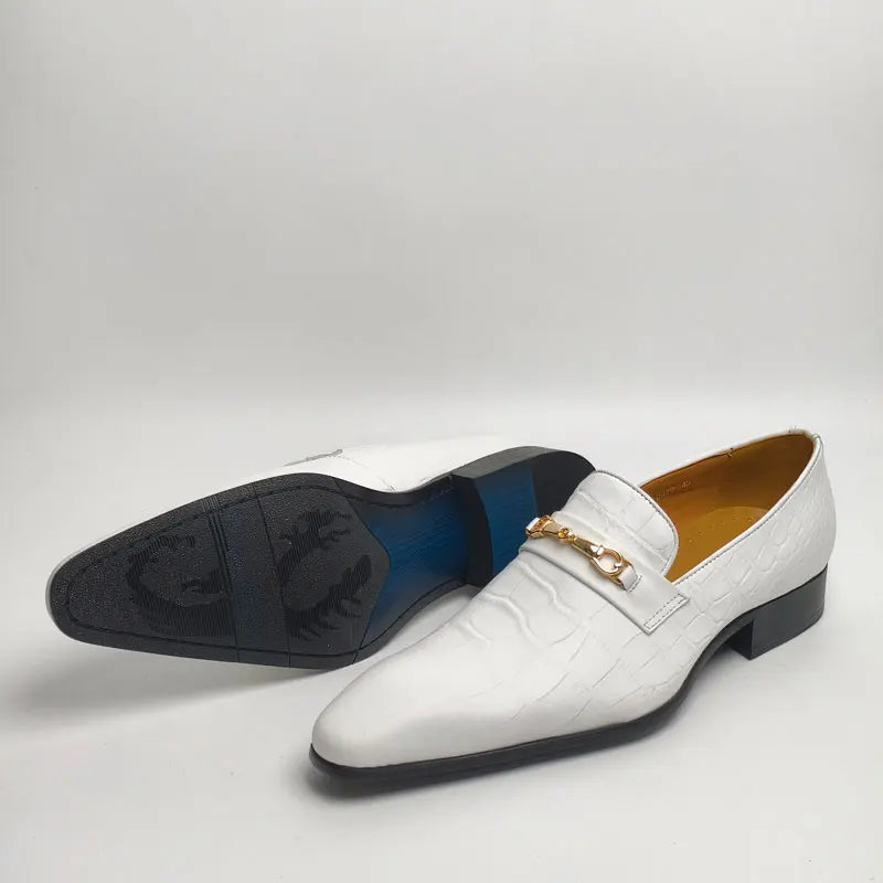 White Leather Metal Appliques Loafers