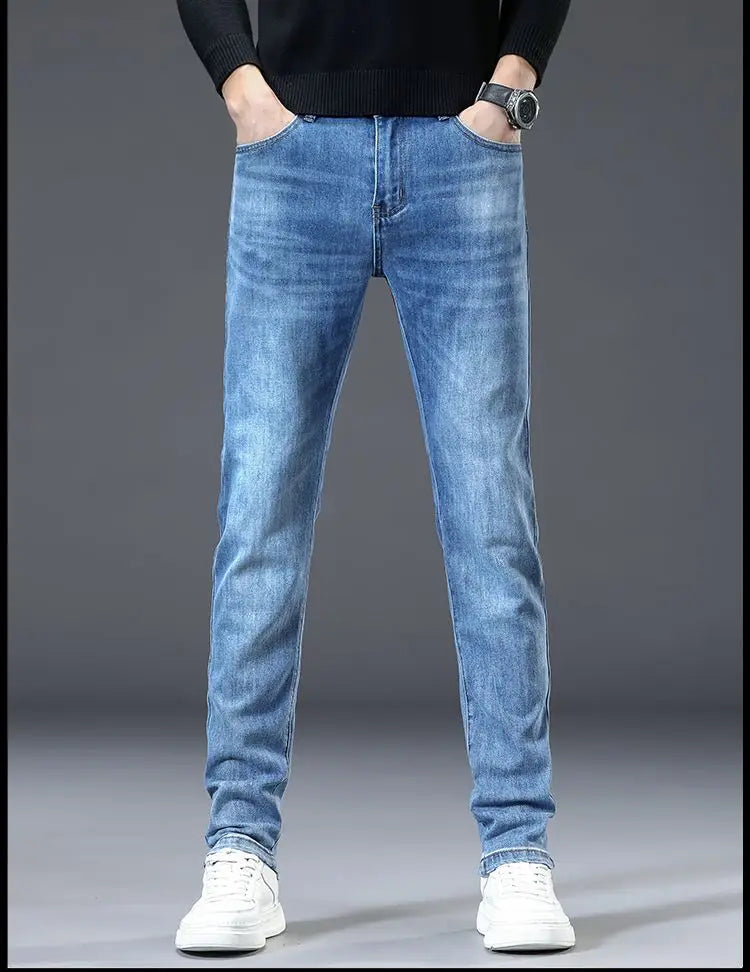 Solid Blue Denim Slim Fit Jeans