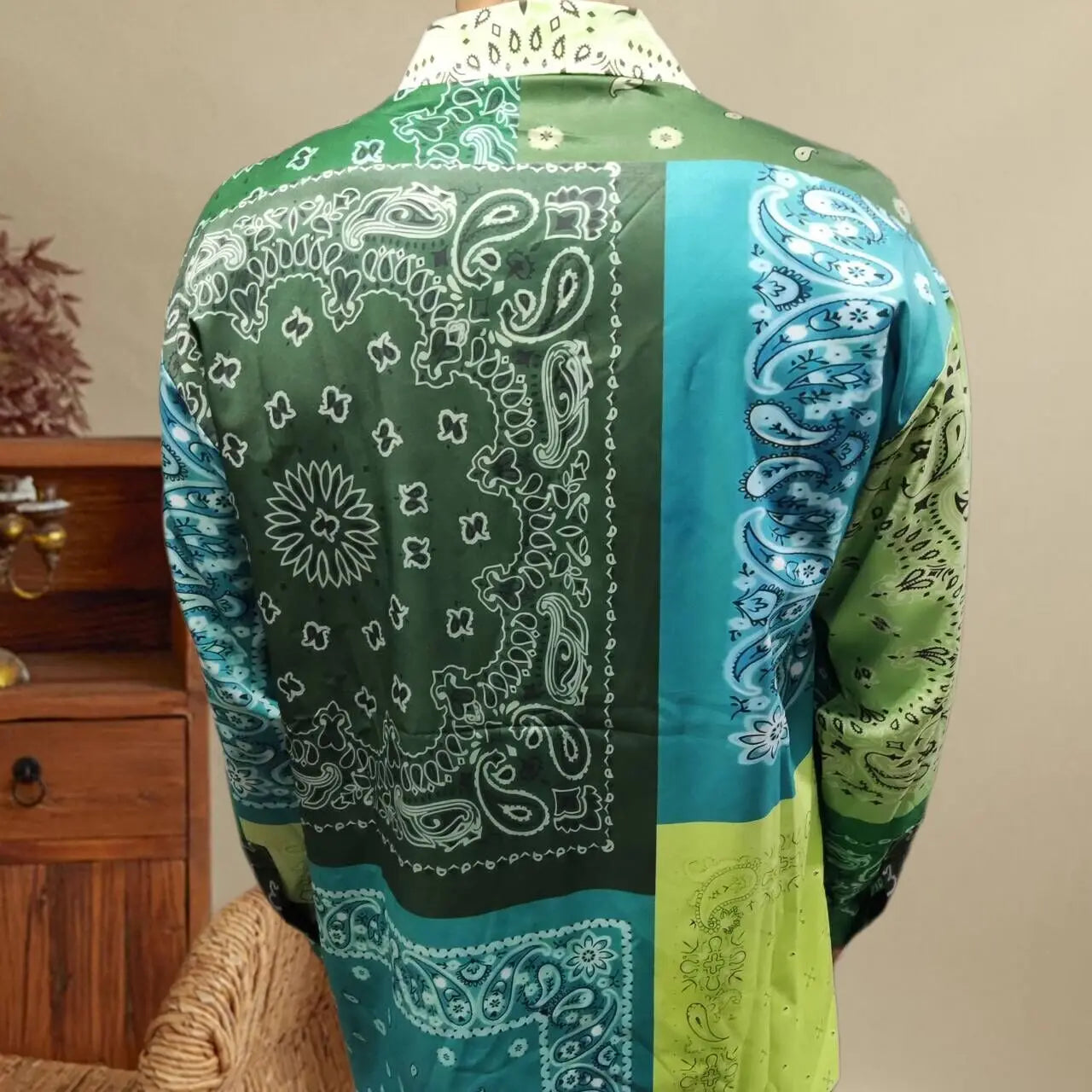 Hip-Hop Green Paisley Print Shirt