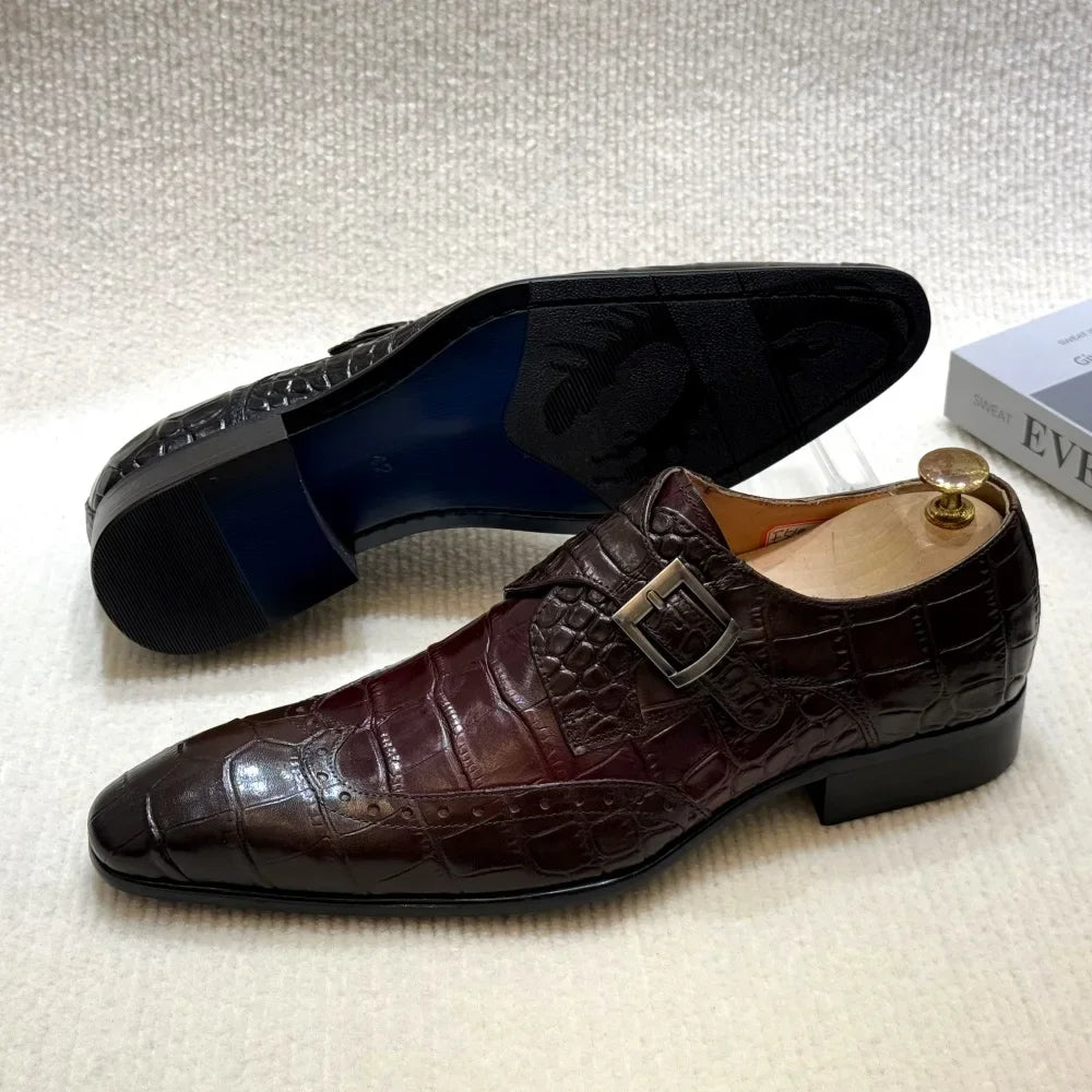 Genuine Leather Slip-On Wingtip Brogue Shoes