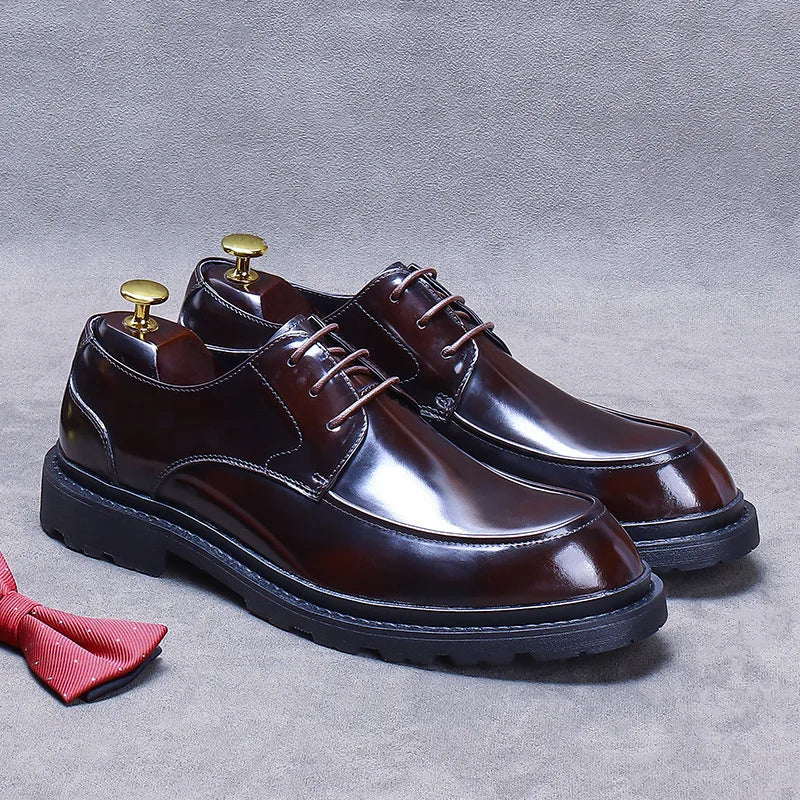 Rounded Toe Polished Derby Shoes