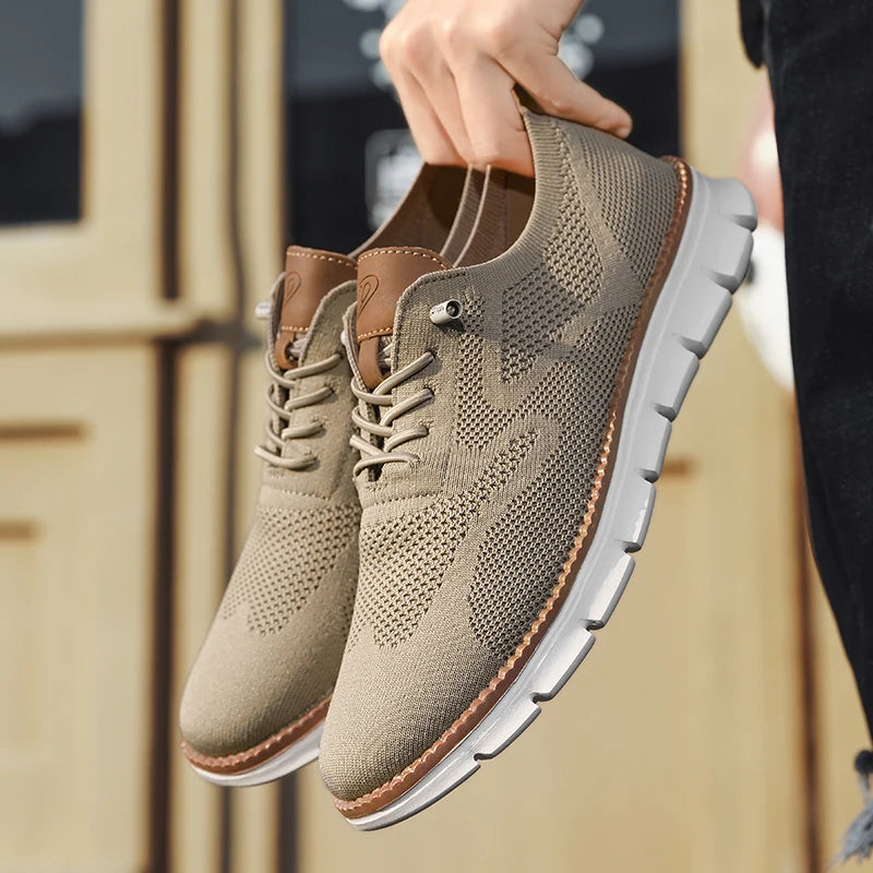 Solid Mesh Breathable Lace-Up Sneakers