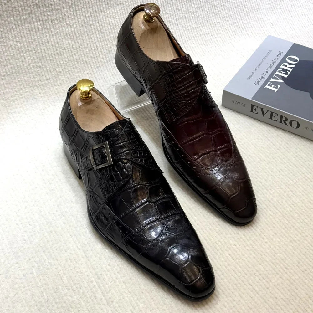 Genuine Leather Slip-On Wingtip Brogue Shoes