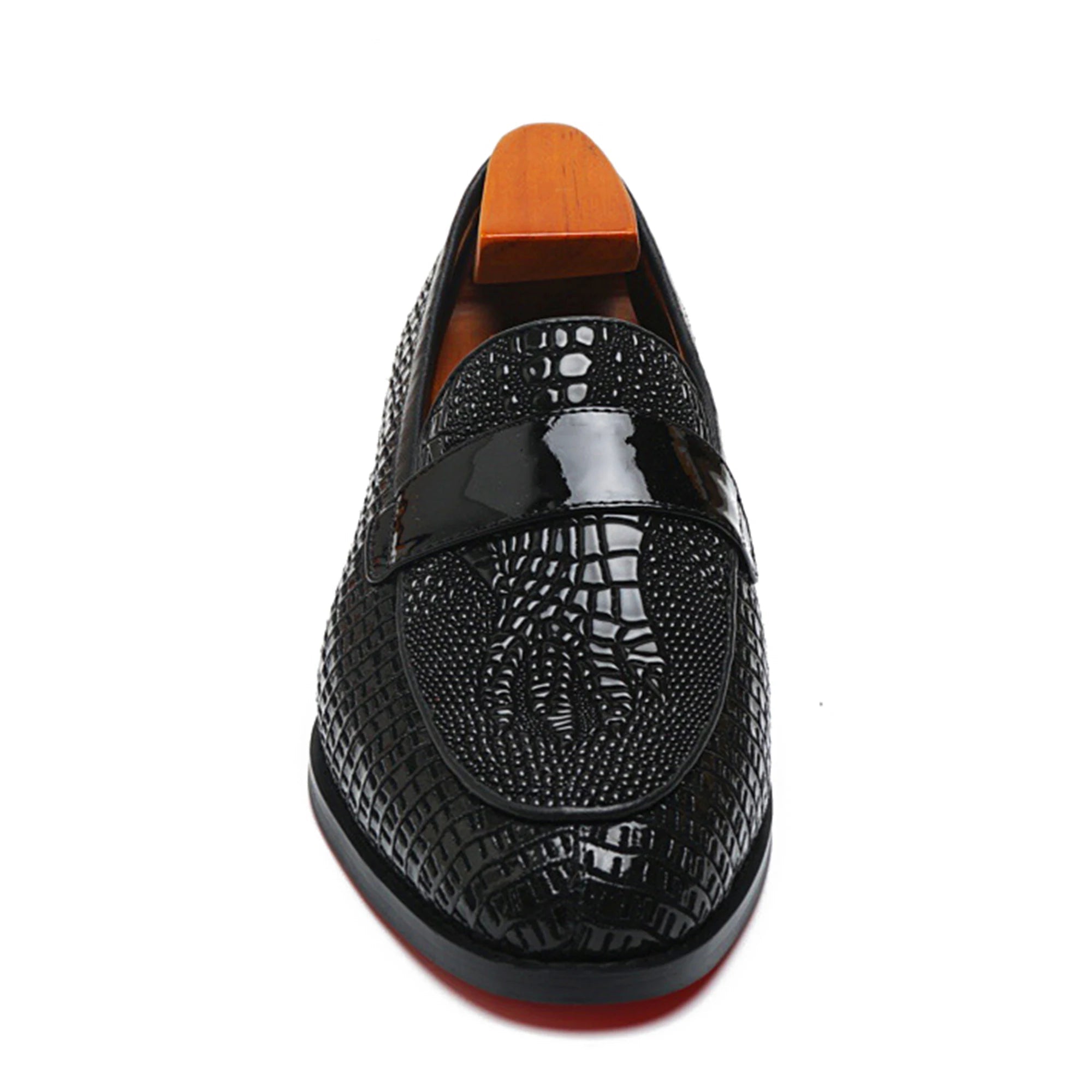Black Shiny Crocodile Skin Leather Loafers