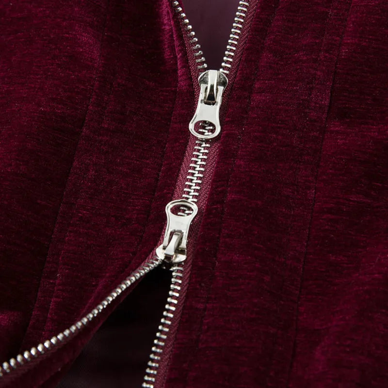Leather Splicing Collar Zipper Jacket