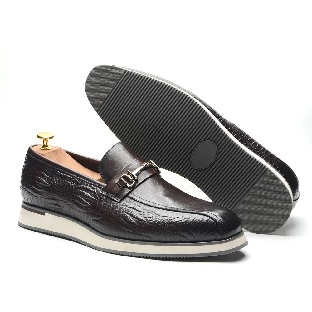 Horsebit Appliques Embossed Croc Texture Loafers