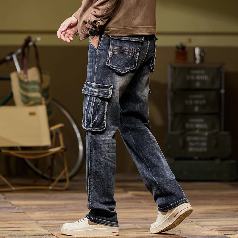 Multi Pockets Straight Cut Jeans
