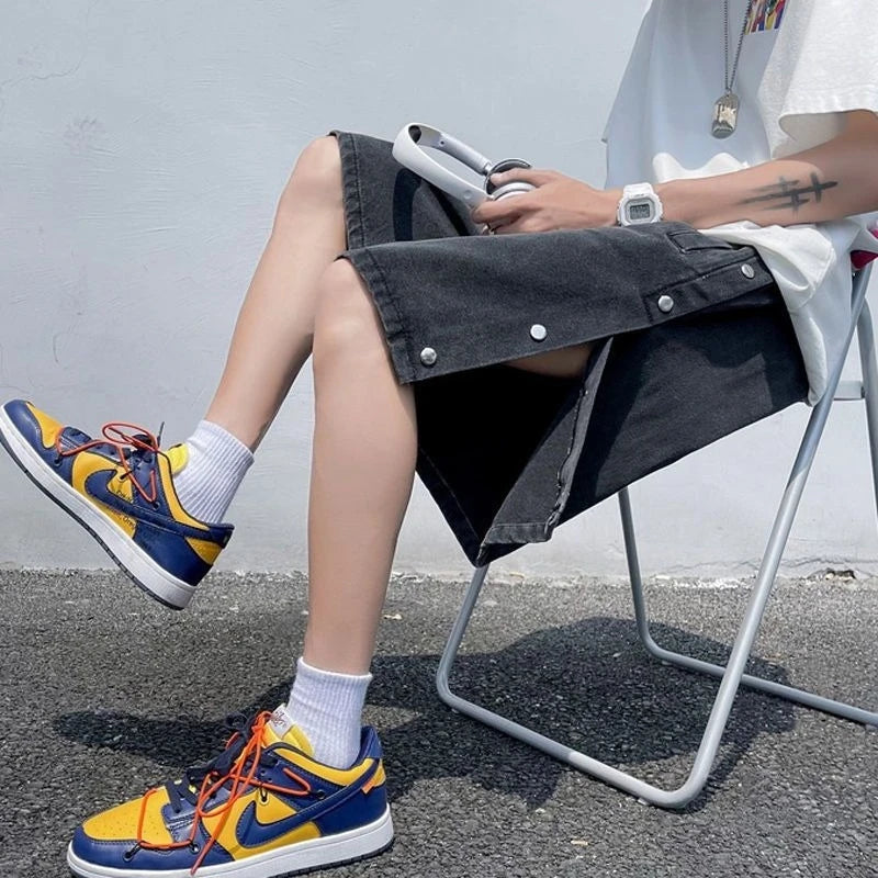 Side Button Fly Denim Shorts
