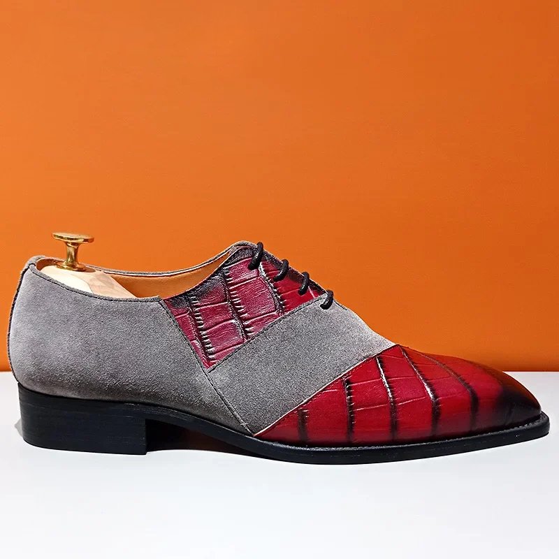 Suede Patchwork Crocodile Print Shoes