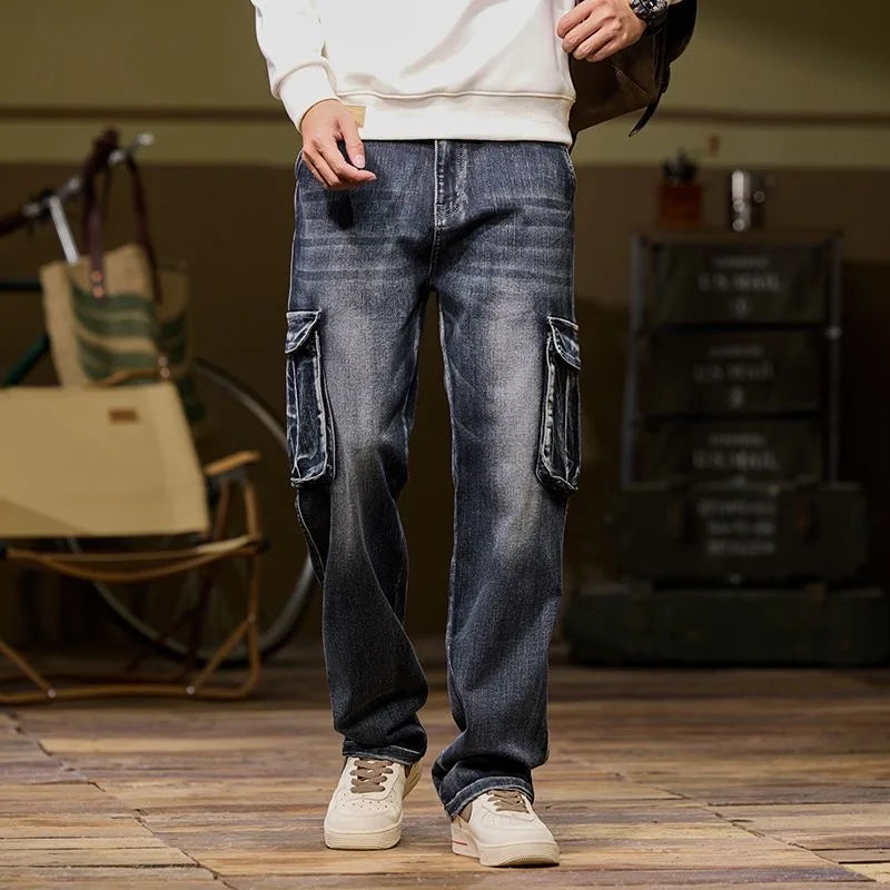 Multi Pockets Straight Cut Jeans