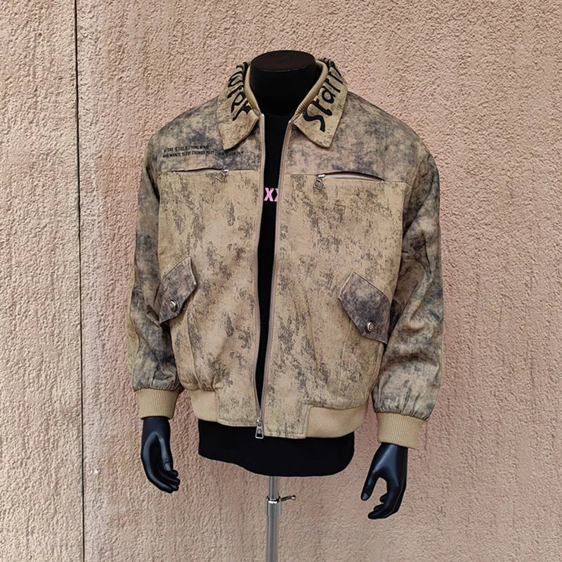 Letter Washed Zip-Up Flight Jacket