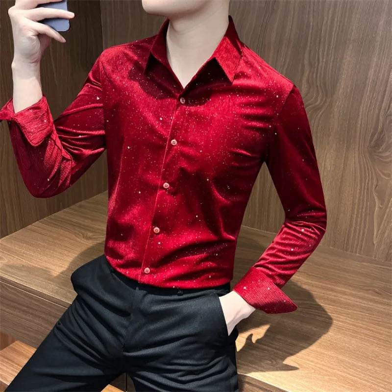 Solid Rhinestone Decoration Dress Shirt