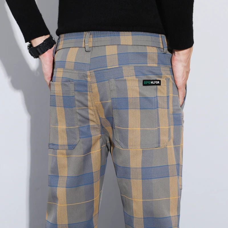 Plaid Check Pattern Straight Slim Pants