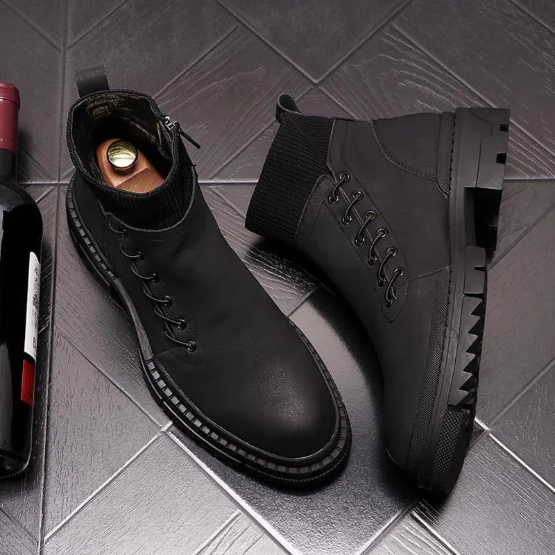 Out Stitched Decoration Solid Platform Boots