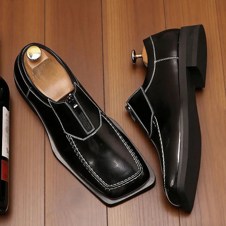 Square Pointed White Stitched Shoes