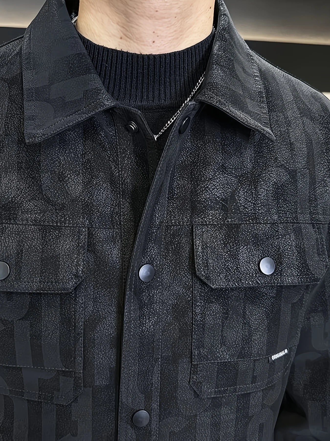 Letter Printed Design Button-Up Jacket