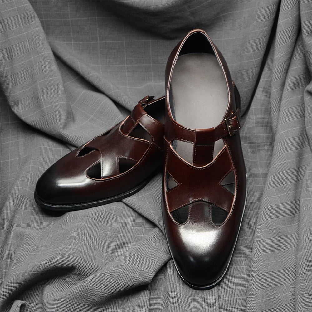 Buckle Strap Closed Toe Leather Shoes