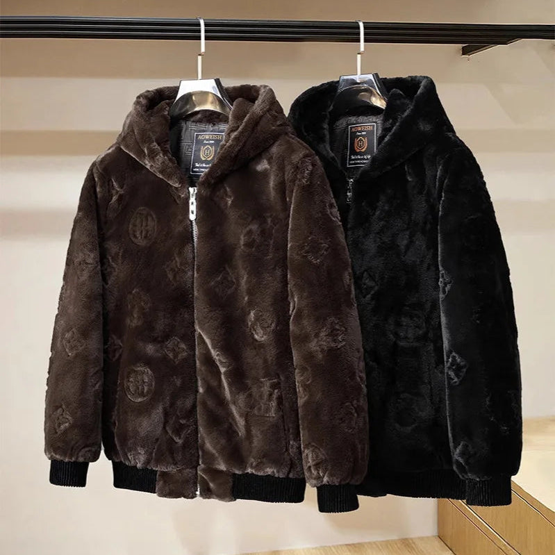 Hooded Fluffy Embossed Fur Jacket