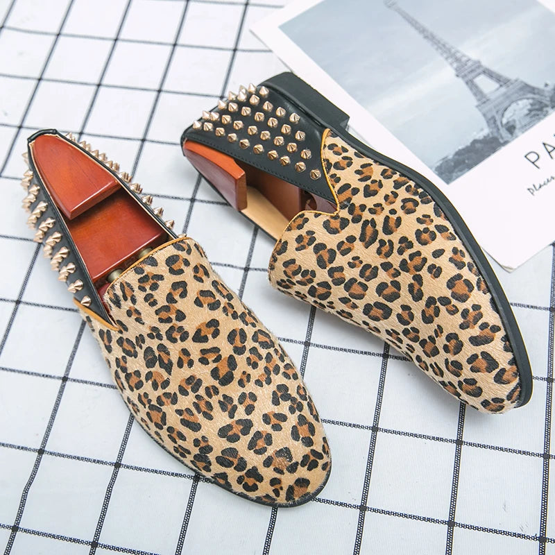 Leopard Pattern Rivet Men's Loafers