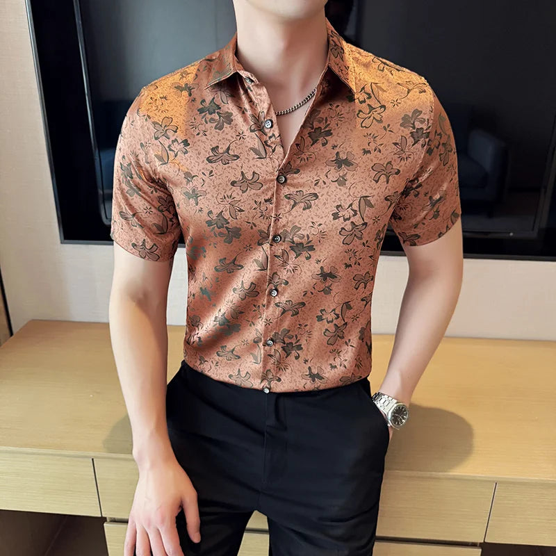 Fashion Floral Printed Slim-Fit Shirt