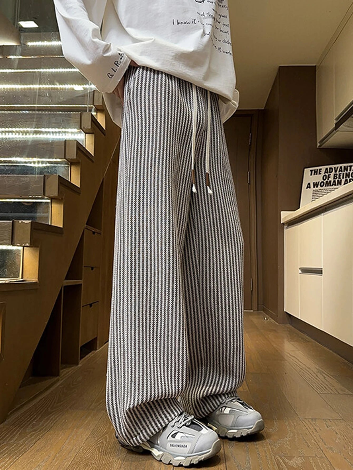 Casual Striped Drawstring Men's Pants
