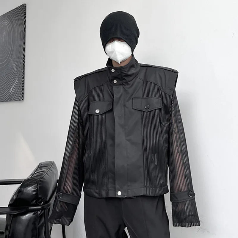 Mesh Splicing Stand Collar Jacket