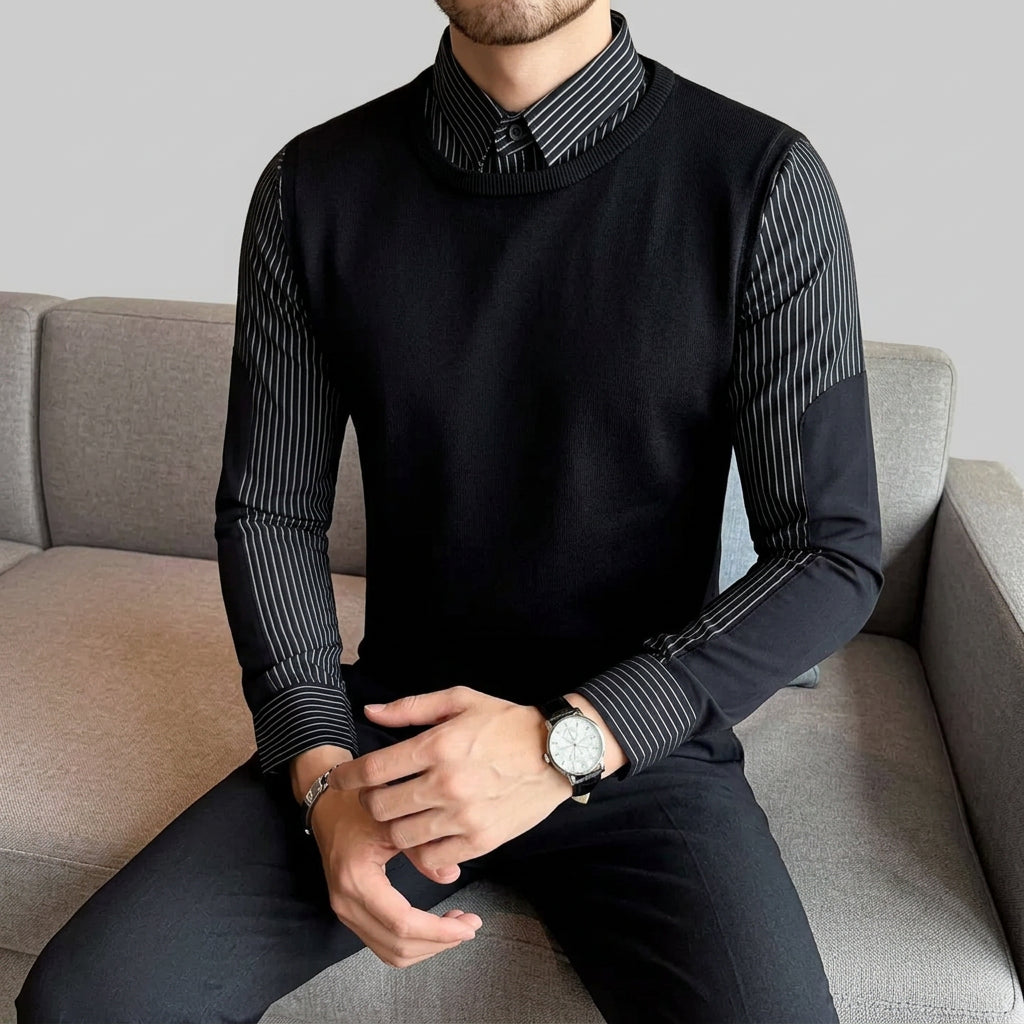 Fake 2 Pieces Knitted Vest Striped Shirts