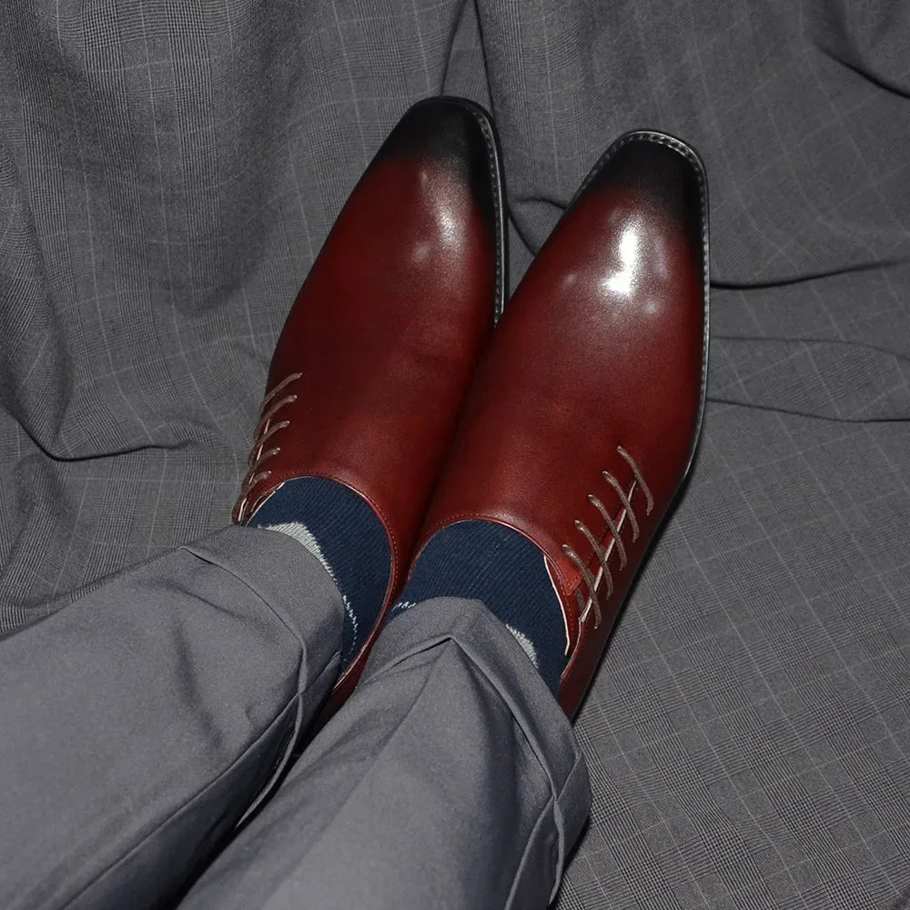 Gradient Leather Side Lace-Up Dress Shoes