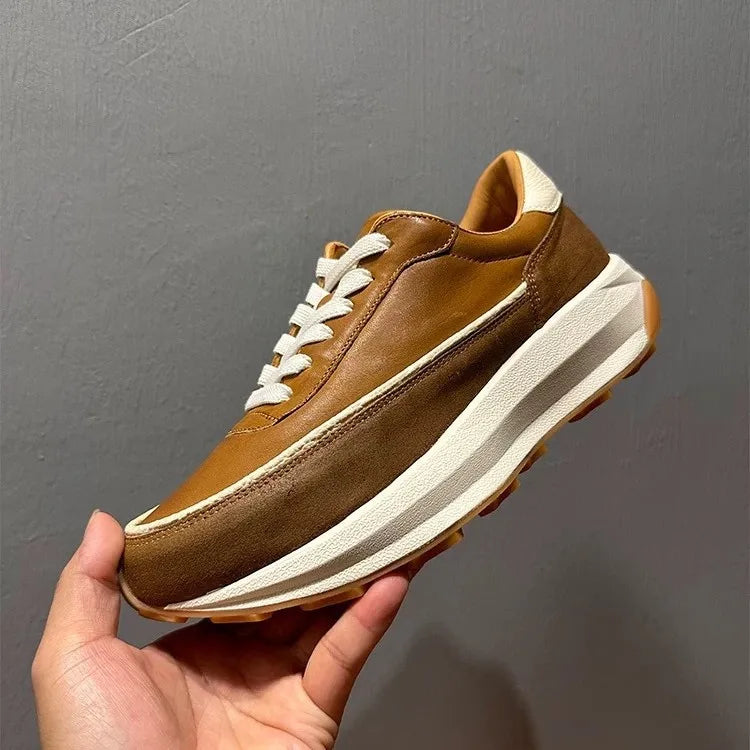 Brown Genuine Leather Chunky Sole Sneakers