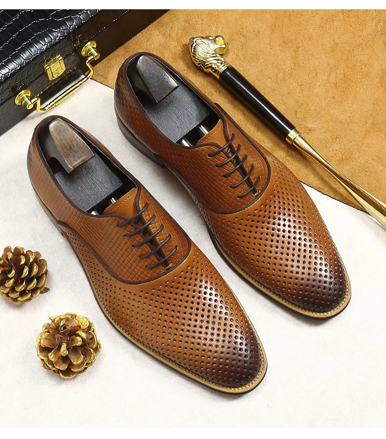 Dots Woven Genuine Leather Oxford Shoes