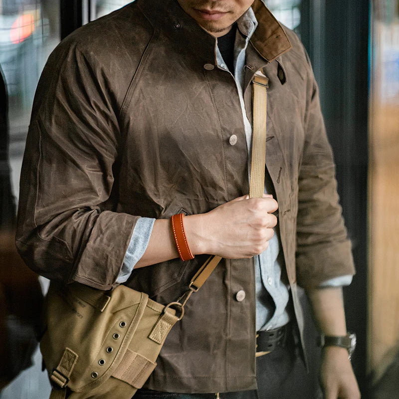 Retro Stand Collar Oil Waxed Jacket