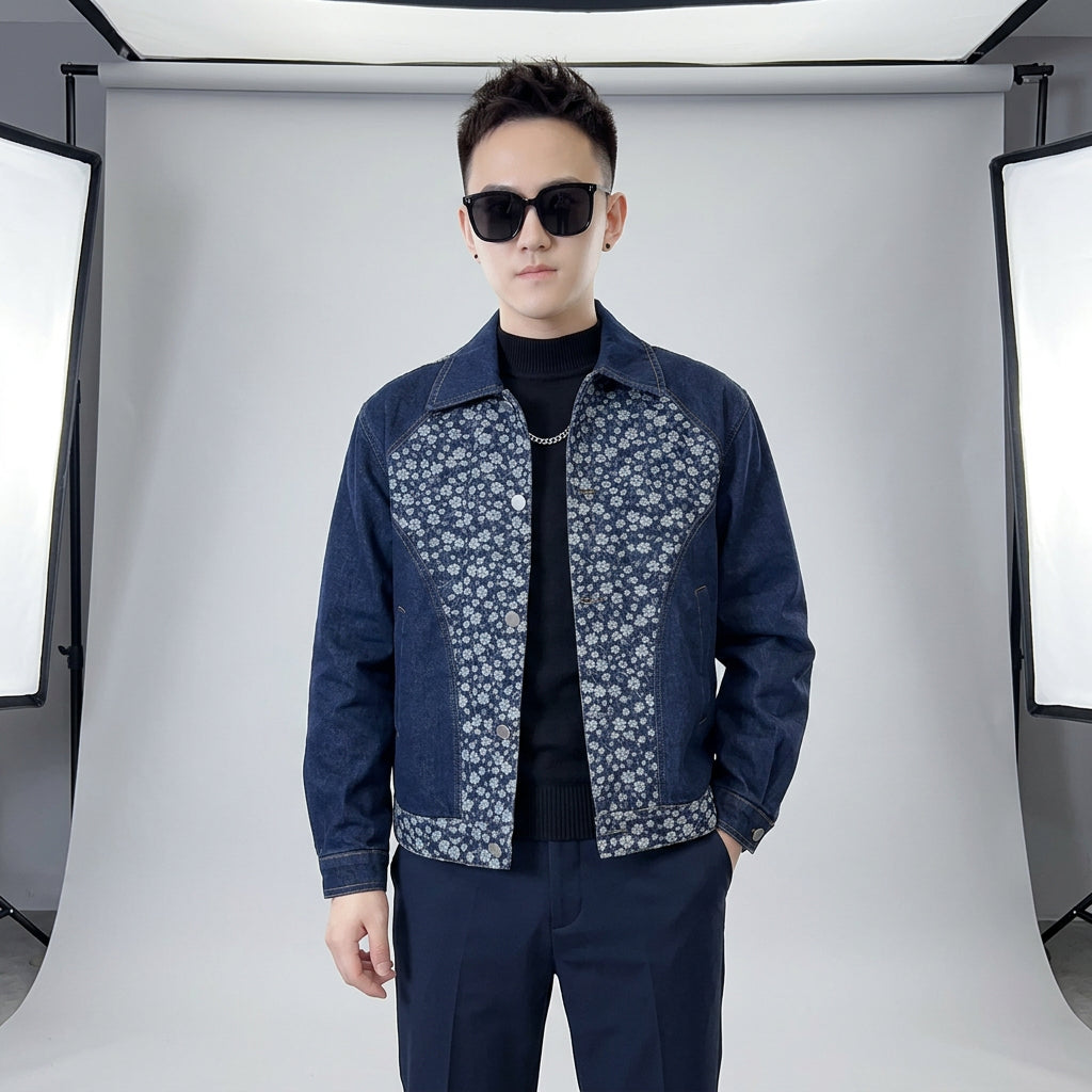 Retro Denim Floral Patchwork Jacket