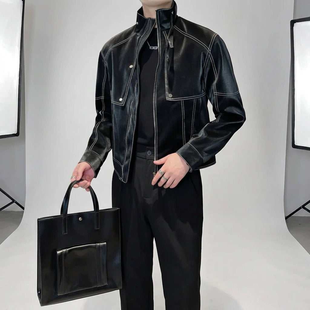 Y2k Matte Biker Outside Stitch Jacket