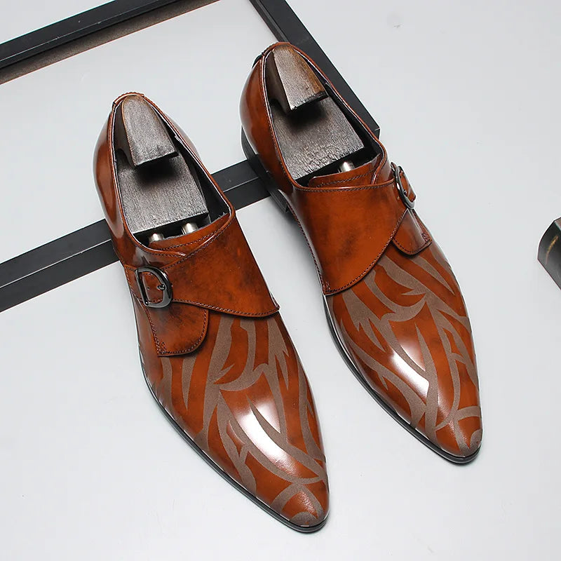 Shiny Geometric Leather Pointed Toe Shoes