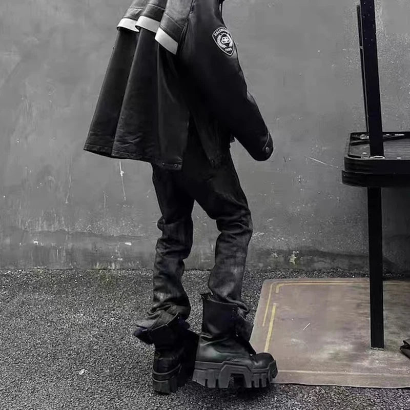 Greyish Black Brushed Flare Jeans