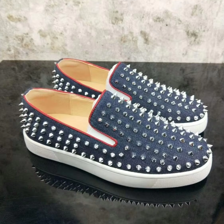 Denim Full Spikes Slip-On Sneakers