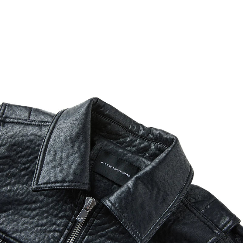 Leather Loose Double Pocket Style Jacket